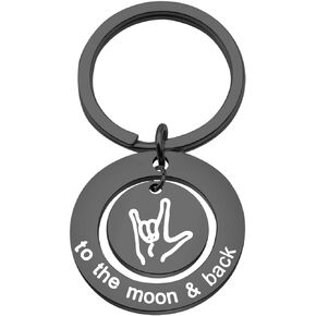 مجوهرات لغة الإشارة AKTAP I Love You to The and Back Keychain ASL هدية مترجم لغة الإشارة