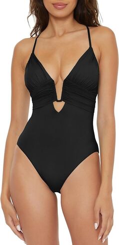BECCA Women's Standard Color Code One Piece Swimsuit, Plunge Neck, Bathing Suits in Kuwait