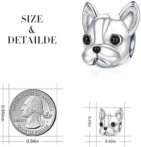 FOREVER QUEEN Dog Charm 925 الفضة الاسترليني، لطيف الشركاء المخلصين الفرنسية البلدغ هزلي الحيوان الحيوانات الأليفة الخرزة سحر تناسب سحر الأساور والمجوهرات، عشاق الحيوانات in Kuwait
