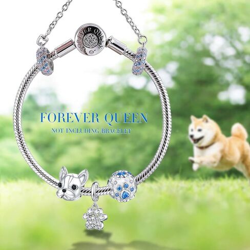 FOREVER QUEEN Dog Charm 925 الفضة الاسترليني، لطيف الشركاء المخلصين الفرنسية البلدغ هزلي الحيوان الحيوانات الأليفة الخرزة سحر تناسب سحر الأساور والمجوهرات، عشاق الحيوانات in Kuwait
