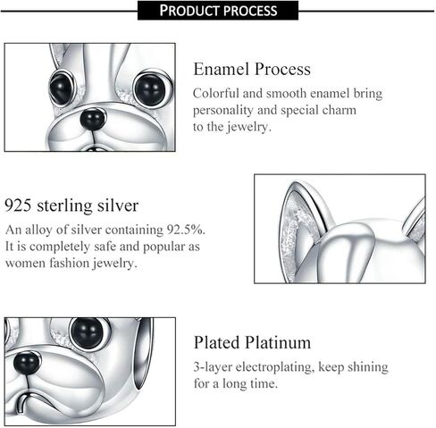 FOREVER QUEEN Dog Charm 925 الفضة الاسترليني، لطيف الشركاء المخلصين الفرنسية البلدغ هزلي الحيوان الحيوانات الأليفة الخرزة سحر تناسب سحر الأساور والمجوهرات، عشاق الحيوانات in Kuwait