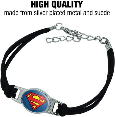 GRAPHICS & MORE Superman Classic S Shield Logo Novelty Suede Leather Metal Bracelet in Saudi Arabia