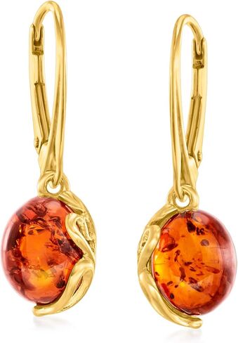 Ross-Simons Round Amber Drop Earrings in 18kt Gold Over Sterling in Saudi Arabia
