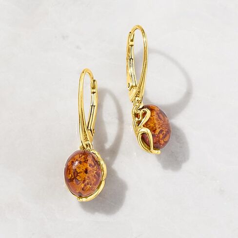 Ross-Simons Round Amber Drop Earrings in 18kt Gold Over Sterling in Saudi Arabia