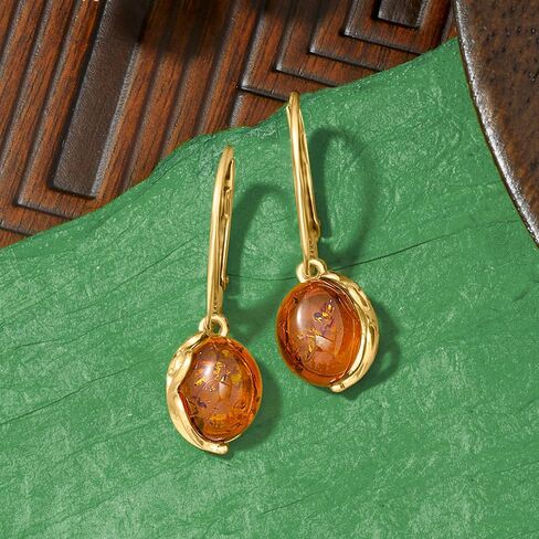Ross-Simons Round Amber Drop Earrings in 18kt Gold Over Sterling in Saudi Arabia