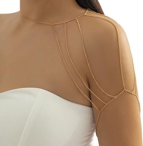 سلسلة كتف بسيطة بنمط بوهو مزينة بشراشيب معدنية بطبقات من اعلى الذراع، سوار زفاف متعدد الطبقات بشرابة سلسلة كتف صيفية للجسم مجوهرات للنساء in Kuwait