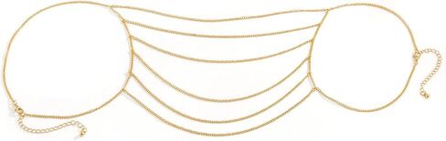 سلسلة كتف بسيطة بنمط بوهو مزينة بشراشيب معدنية بطبقات من اعلى الذراع، سوار زفاف متعدد الطبقات بشرابة سلسلة كتف صيفية للجسم مجوهرات للنساء in Kuwait