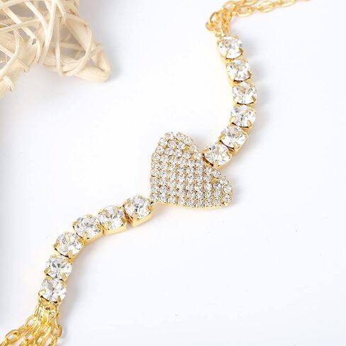 سلسلة الجسم المثيرة للعين من Blindery سلسلة كريستال على شكل قلب للبطن سباركلي الخصر مجوهرات للجسم سلاسل قلادة لامعة للنساء والفتيات (قلب، ذهبي) in Kuwait