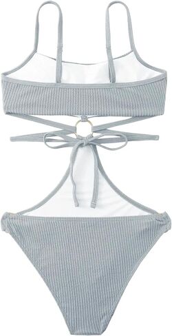 بدلة سباحة مونوكيني من قطعة واحدة ذات حلقة متصلة بحلقة من FlatterMe ورقبة واسعة وأربطة من الخلف in Kuwait