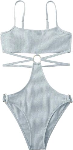 بدلة سباحة مونوكيني من قطعة واحدة ذات حلقة متصلة بحلقة من FlatterMe ورقبة واسعة وأربطة من الخلف in Kuwait