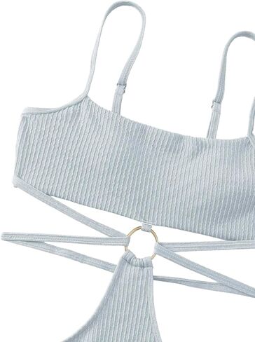 بدلة سباحة مونوكيني من قطعة واحدة ذات حلقة متصلة بحلقة من FlatterMe ورقبة واسعة وأربطة من الخلف in Kuwait