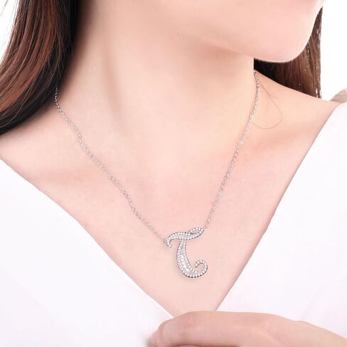 Uloveido A-Z Initial Letter White Gold Plated Necklace Pendant for Women Girls Mom Friend with Cubic Zirconia Stone CZ Crystals NL025 in Saudi Arabia