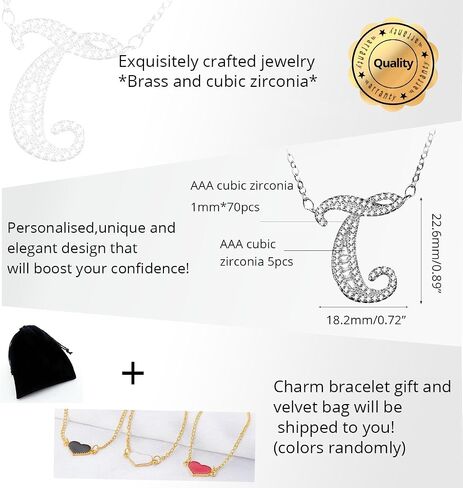 Uloveido A-Z Initial Letter White Gold Plated Necklace Pendant for Women Girls Mom Friend with Cubic Zirconia Stone CZ Crystals NL025 in Saudi Arabia