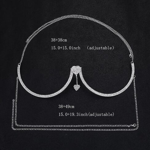 FIASASO 2 قطعة حجر الراين سلاسل الجسم للنساء مثير بيكيني ملهى ليلي سلاسل الجسم سلاسل الصدرية سلاسل الجسم البطن الخصر سلسلة البطن مجوهرات الجسم للنساء in Kuwait