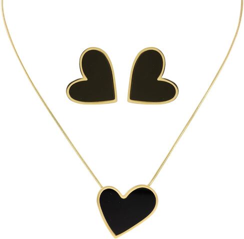HAISWET Stainless Steel Heart-shaped Stud Earrings Pendant Necklace Jewelry Set for Women Girls, Medium, Stainless Steel Enamel, No Gemstone in Kuwait