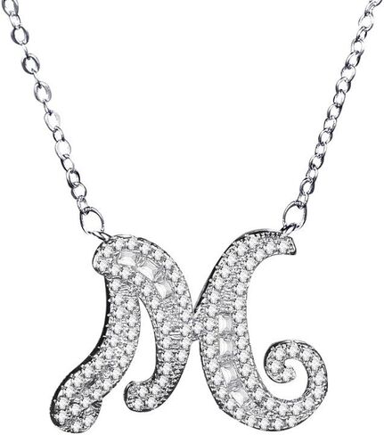 Uloveido A-Z Initial Letter White Gold Plated Necklace Pendant for Women Girls Mom Friend with Cubic Zirconia Stone CZ Crystals NL025 in Saudi Arabia