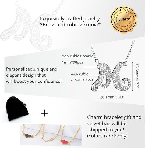Uloveido A-Z Initial Letter White Gold Plated Necklace Pendant for Women Girls Mom Friend with Cubic Zirconia Stone CZ Crystals NL025 in Saudi Arabia