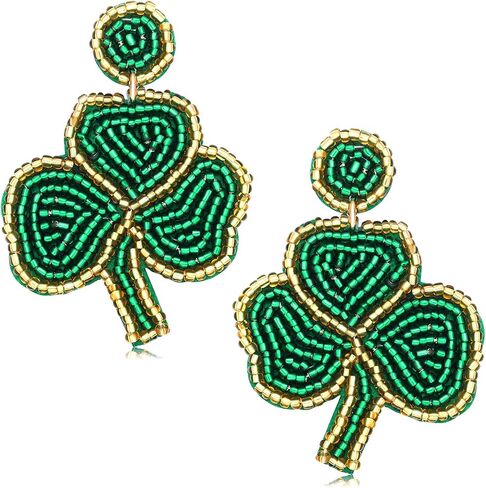 St Patricks Day Earrings Dangling Beaded Green Shamrock Earrings Handmade Lucky Clover Beer Glass Leprechaun Teardrop Drop Dangle Earrings Funny Irish Holiday Jewelry Gift for Women Girls in Kuwait