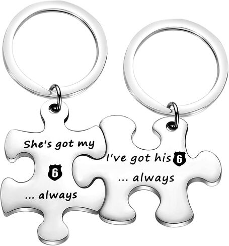 MYOSPARK Police Couple Puzzle Keychain Gift I've Got His 6 Police Officer Keychain Deployment Jewelry Gift in Saudi Arabia