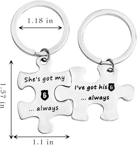 MYOSPARK Police Couple Puzzle Keychain Gift I've Got His 6 Police Officer Keychain Deployment Jewelry Gift in Saudi Arabia