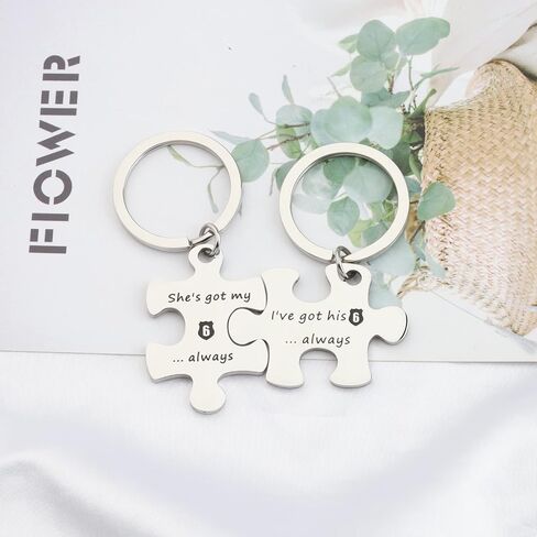 MYOSPARK Police Couple Puzzle Keychain Gift I've Got His 6 Police Officer Keychain Deployment Jewelry Gift in Saudi Arabia