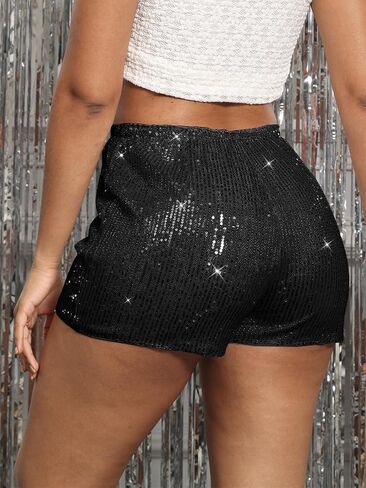 Women's Sequin Shorts Elastic High Waist Straight Leg A Line Hot Pants Sparkly Glitter Rave Party Night-Out Clubwear in Kuwait