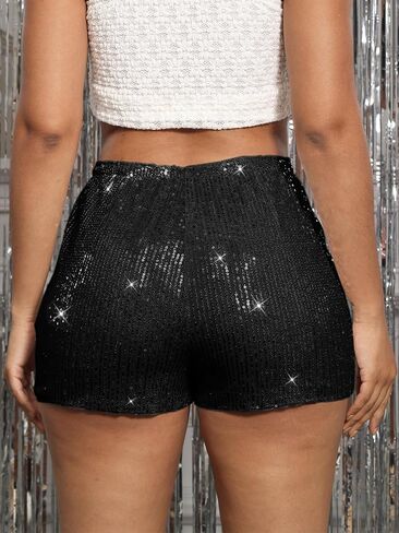 Women's Sequin Shorts Elastic High Waist Straight Leg A Line Hot Pants Sparkly Glitter Rave Party Night-Out Clubwear in Kuwait