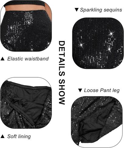Women's Sequin Shorts Elastic High Waist Straight Leg A Line Hot Pants Sparkly Glitter Rave Party Night-Out Clubwear in Kuwait