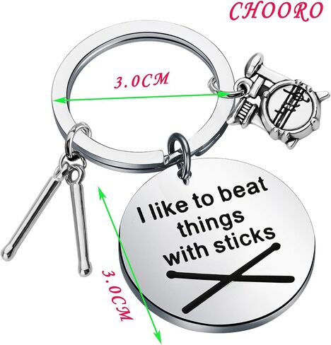 CHOORO Funny Drummer Gift Drum Kit Gifts Musician Keychain Percussion Jewelry I Like To Beat Things With Sticks Keychain in Saudi Arabia