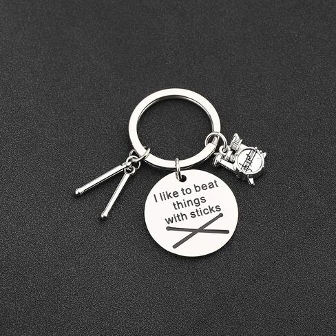 CHOORO Funny Drummer Gift Drum Kit Gifts Musician Keychain Percussion Jewelry I Like To Beat Things With Sticks Keychain in Saudi Arabia