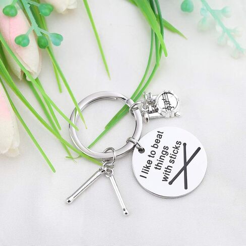 CHOORO Funny Drummer Gift Drum Kit Gifts Musician Keychain Percussion Jewelry I Like To Beat Things With Sticks Keychain in Saudi Arabia