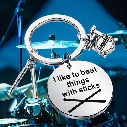 CHOORO Funny Drummer Gift Drum Kit Gifts Musician Keychain Percussion Jewelry I Like To Beat Things With Sticks Keychain in Saudi Arabia