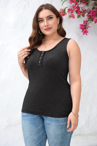 Women's Plus Size Henley T Shirts Long Sleeve Button Down Tunic Blouse Loose Fit Tops Scoop Neck Ribbed Knit Shirts in Saudi Arabia