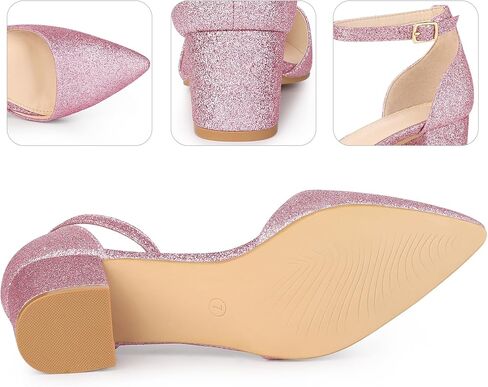 Perphy Glitter Pointed Toe Pumps Ankle Strap Buckle Chunky Block Heel Dress Pumps for Women in Saudi Arabia