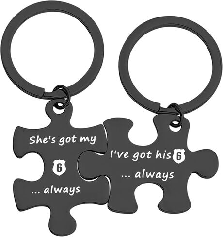 MYOSPARK Police Couple Puzzle Keychain Gift I've Got His 6 Police Officer Keychain Deployment Jewelry Gift in Saudi Arabia