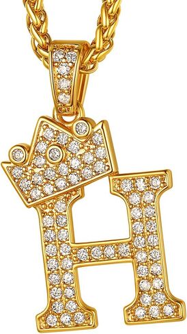 Suplight Crown Initial Letter Necklace, 18K Gold Plated Cubic Zirconia CZ Pave Monogram Pendant with 22" Chain (2" Adjustable), Bling Alphabet Jewelry Name A-Z in Kuwait