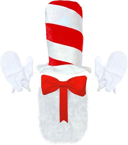 Luvfamday 5 Pcs Red Top Hat Red Bow Tie White Furry Patch White Gloves Cat Cosplay Costume Accessories Kit Party Favors Women Men in Kuwait