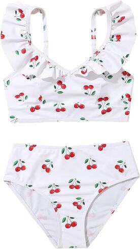 OYOANGLE Girl's 2 Pieces Bikini Swimsuit Set Graphic Print Spaghetti Strap Bikini Sets Summer Bathing Suit in Saudi Arabia