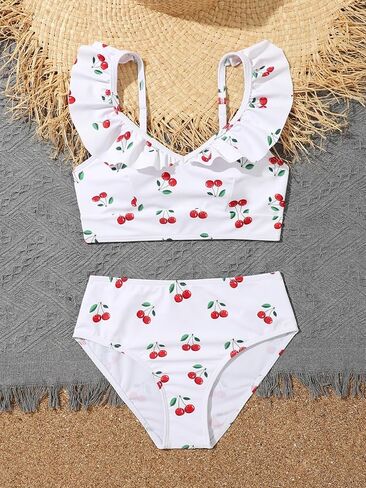 OYOANGLE Girl's 2 Pieces Bikini Swimsuit Set Graphic Print Spaghetti Strap Bikini Sets Summer Bathing Suit in Saudi Arabia