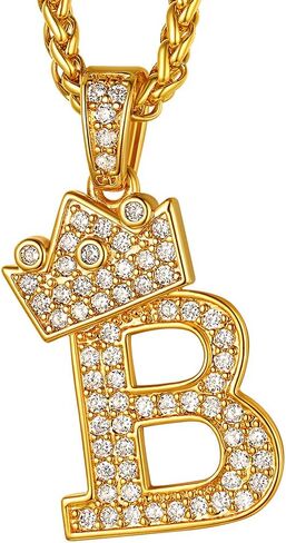 Suplight Crown Initial Letter Necklace, 18K Gold Plated Cubic Zirconia CZ Pave Monogram Pendant with 22" Chain (2" Adjustable), Bling Alphabet Jewelry Name A-Z in Saudi Arabia