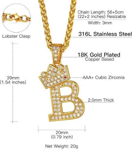 Suplight Crown Initial Letter Necklace, 18K Gold Plated Cubic Zirconia CZ Pave Monogram Pendant with 22" Chain (2" Adjustable), Bling Alphabet Jewelry Name A-Z in Saudi Arabia