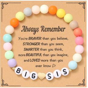 MIXJOY Big sis Gifts for Little Girl, Big Sister Colorful Beads Bracelet Gifts for Sisters, Big Sister Announcement Jewelry Gifts