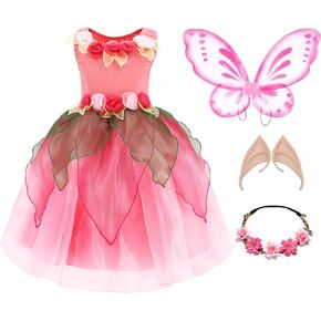 TYHTYM Tinkerbell Fairy Costumes Little Girls Green Fancy Dress Up Kid Halloween With Butterfly Wings Headband