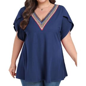 Tanmolo بلوزات بمقاسات كبيرة للنساء صيفية بياقة على شكل V وأكمام قصيرة وقمصان تونيك 2024 مقاس جديد 14-26 1XL-4XL in Kuwait