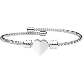 Harlorki Women Lady's Shiny Stainless Steel Love Heart Pendent Bangle Adjustable Size Wrist Cuff Bracelet Fashion Jewelry, Medium, Metal, no gemstone in Kuwait