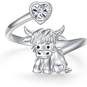 Yearace Highland Cow Jewelry Set 925 Sterling Silver Cute Animal Earrings Necklace Ring Hypoallergenic Highland Cow Jewelry Gifts for Women Girls