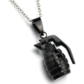 AZYOUNG 316L Stainless Steel Silver Black Gold Grenade Pendant O Chain Necklace,21.6+1.1''