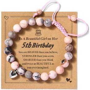 4-12years old Birthday Gifts for Girl Bracelet,Adjustable Pink Zebra Natural Stone Bracelet with Sweet Heart and Message Card for daughter, niece, granddaughter, or any special girl in your life in Saudi Arabia