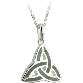 Biddy Murphy 925 Sterling Silver Celtic Trinity Knot Pendant & Connemara Marble Inlay, Traditional Irish Women's Jewelry Handcrafted by Ireland's Finest Artisan Jewelers, 18" Inch in Saudi Arabia