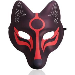 قناع الثعلب قناع كيتسون قناع ياباني قناع كابوكي قناع تنكر للنساء وجه كامل للبالغين والأطفال قناع أسود للهالوين لزي قناع الأنيمي in Kuwait